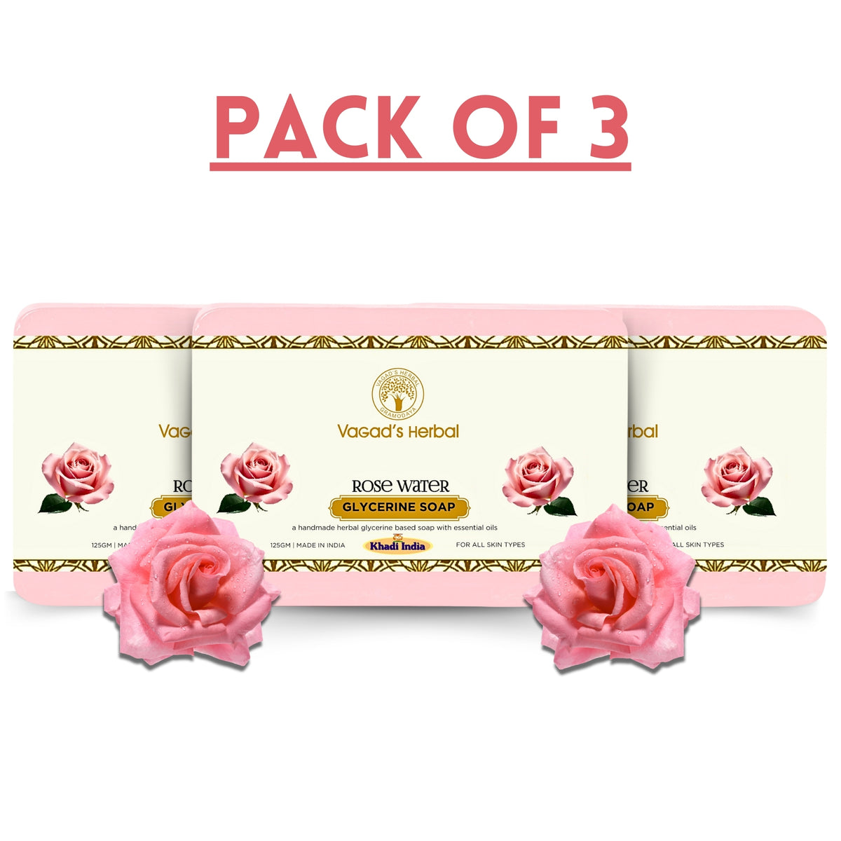 Herbal Rose Water Soap | A handmade Natural & Pure, No Artificial Chemical, Paraben Free, Set of 3