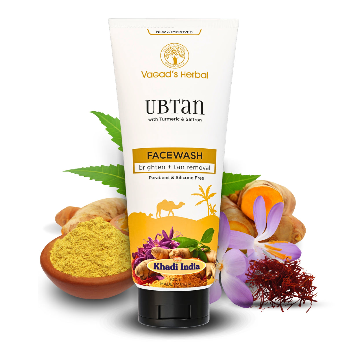 Khadi Herbal Ubtan with Turmeric & Saffron Face Wash - Brighten + Tan Removal