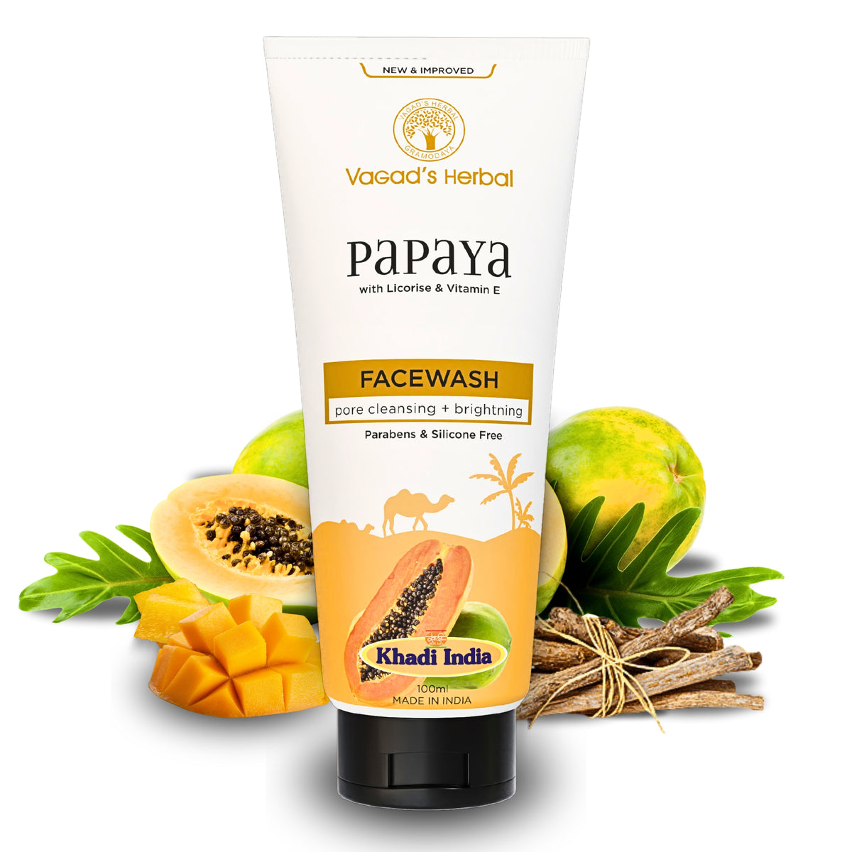 Khadi Herbal Papaya with Licorice & Vitamin E - Pore-Cleansing + Brightening Face Wash