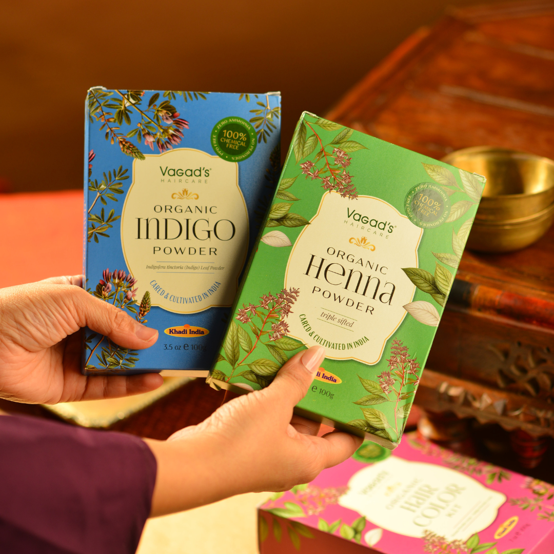 Vagad's Organic Indigo Powder – Natural Hair Dye for Grey Coverage & Deep Conditioning – 100% Pure and Chemical-Free – 100g