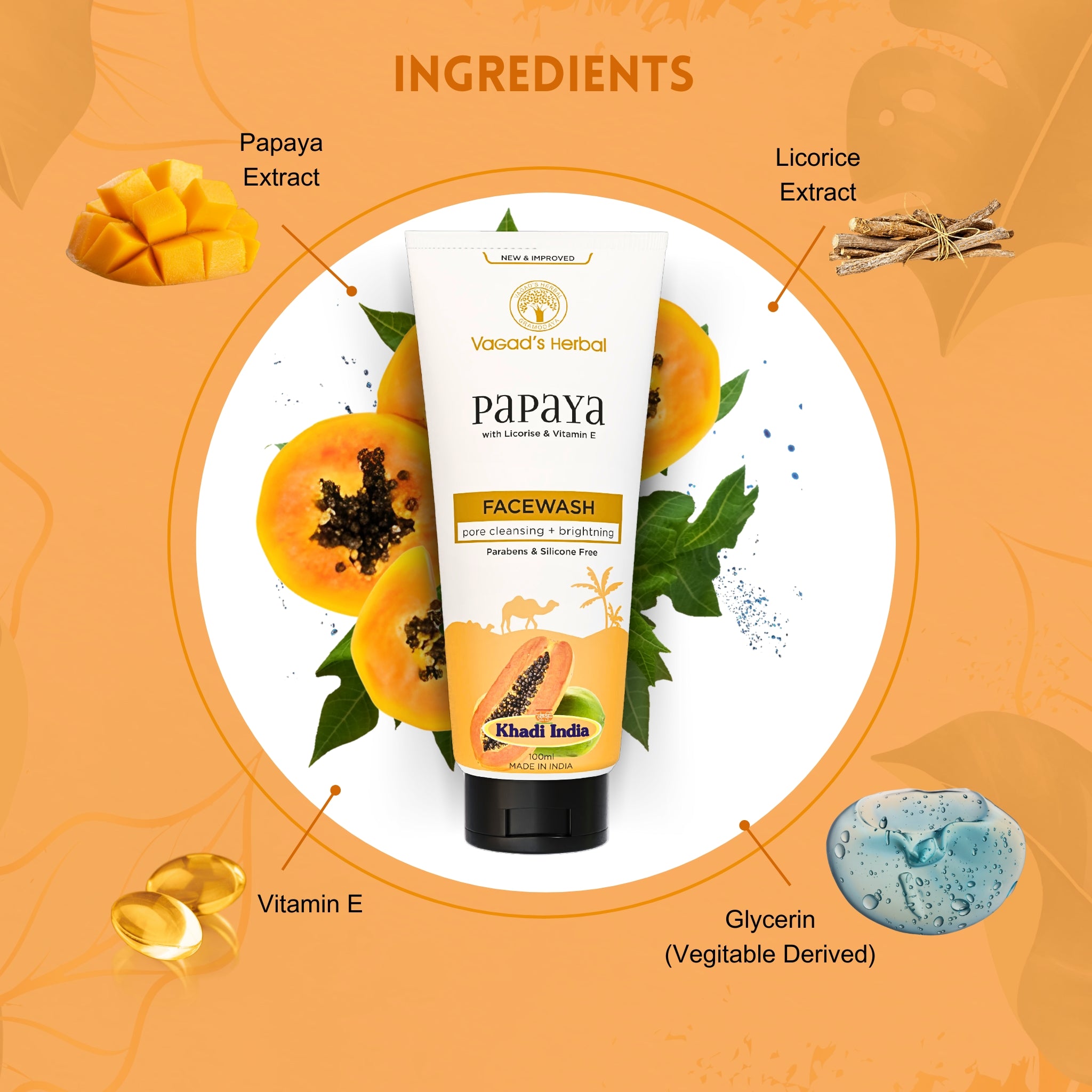 Khadi Herbal Papaya with Licorice & Vitamin E - Pore-Cleansing + Brightening Face Wash