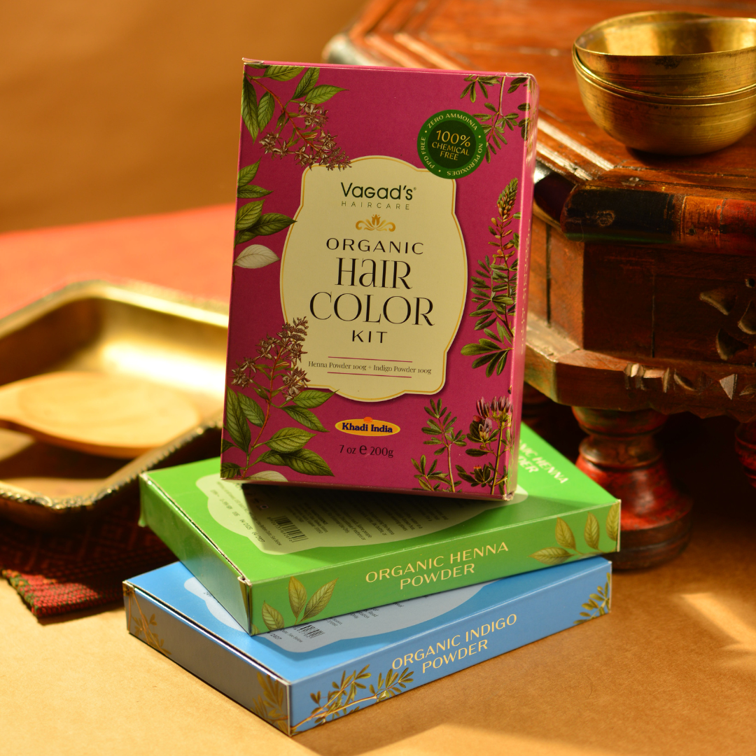 Vagad's Organic Indigo Powder – Natural Hair Dye for Grey Coverage & Deep Conditioning – 100% Pure and Chemical-Free – 100g