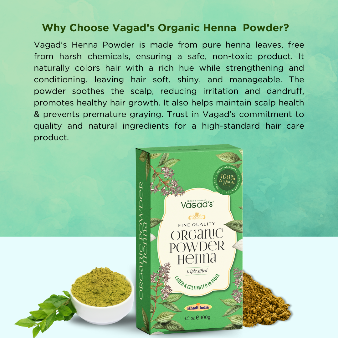 Vagad's Organic Henna Powder for Hair and Skin - Natural Coloring and Conditioning 100GM