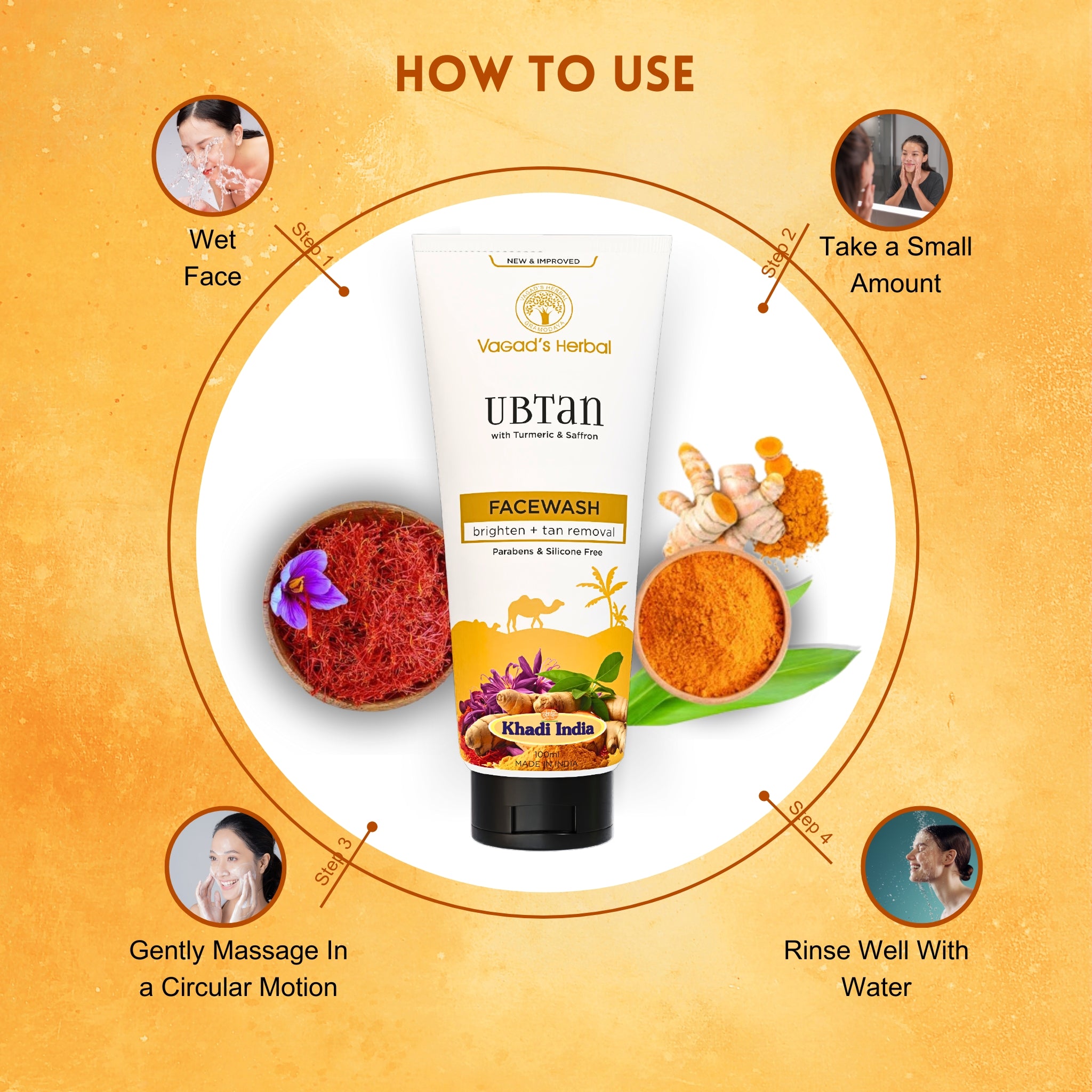 Khadi Herbal Ubtan with Turmeric & Saffron Face Wash - Brighten + Tan Removal