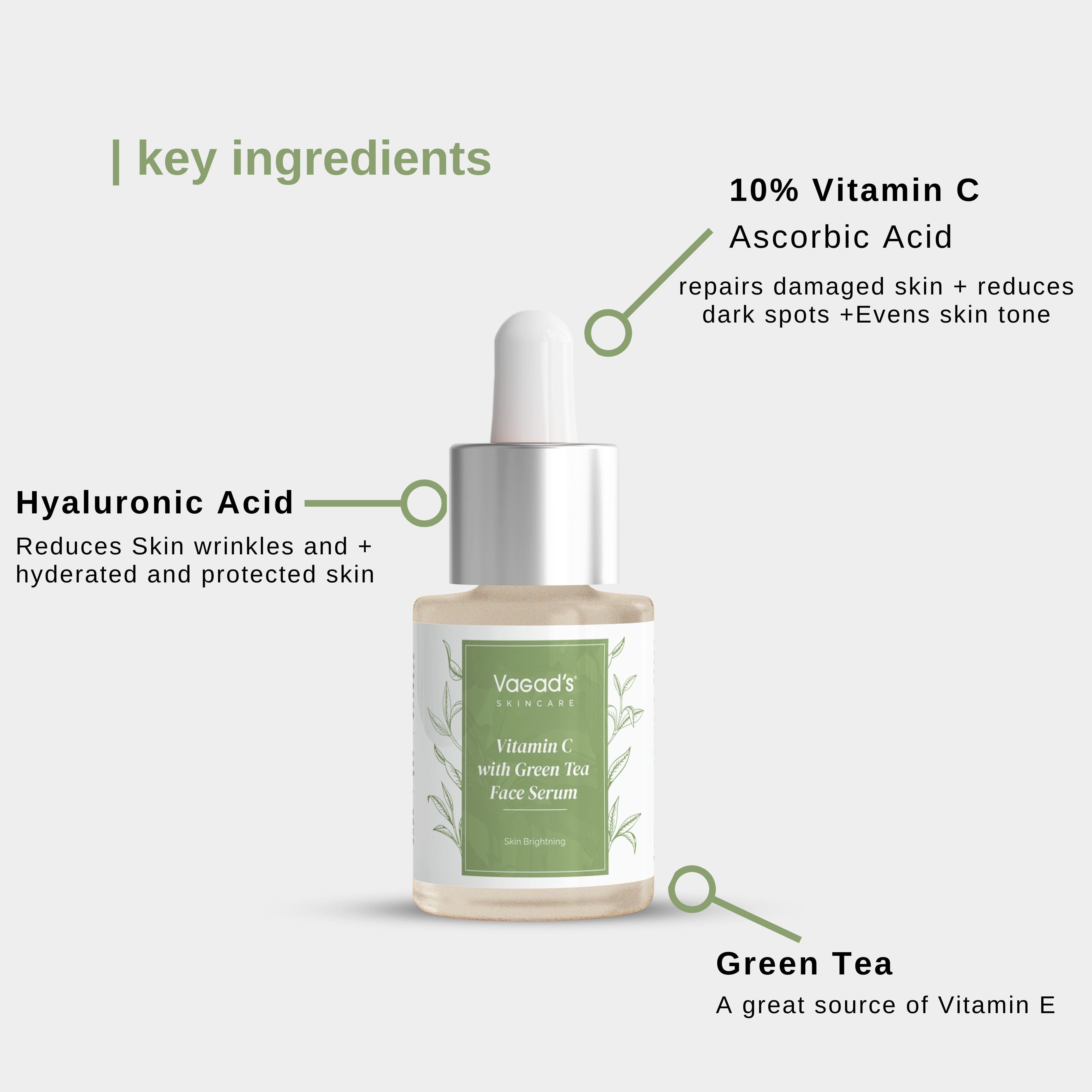 10% Vitamin C with Green Tea Face Serum for glowing skin, 30ml