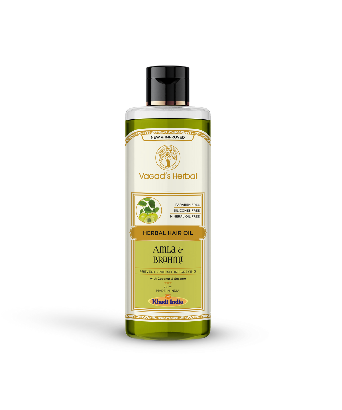 Vagad’s Herbal Amla & Brahmi Hair Oil – For Hair Fall Control, Thickening & Deep Scalp Nourishment - 210ml