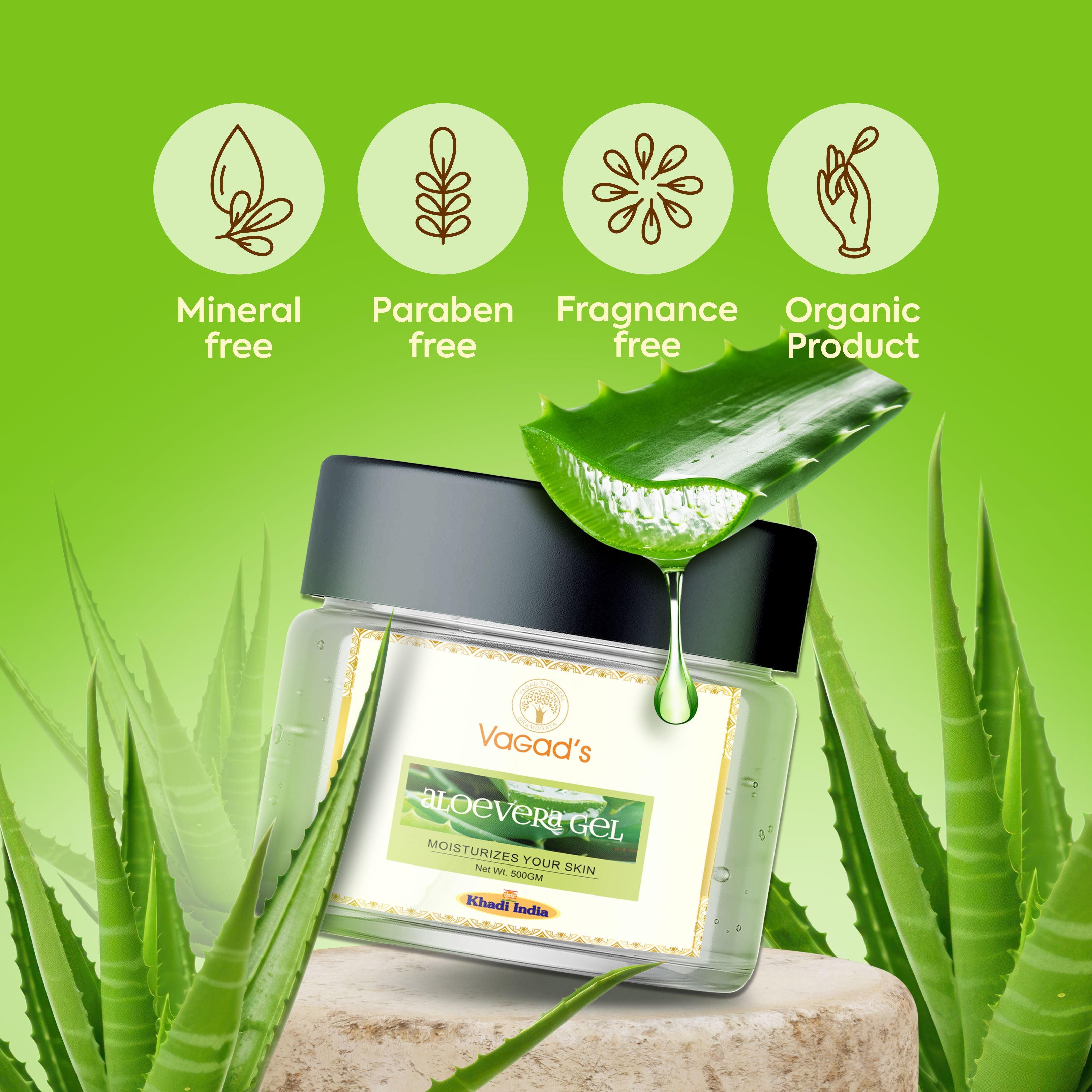 Vagad’s Natural Aloe Vera Gel – 100% Pure & Multipurpose – Available in 200g & 500g