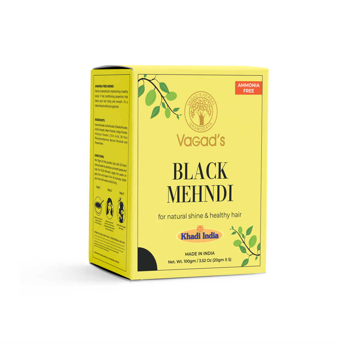 Vagad's Herbal Black Hair Mehndi (henna-based, premium quality, no ammonia) - 100gm