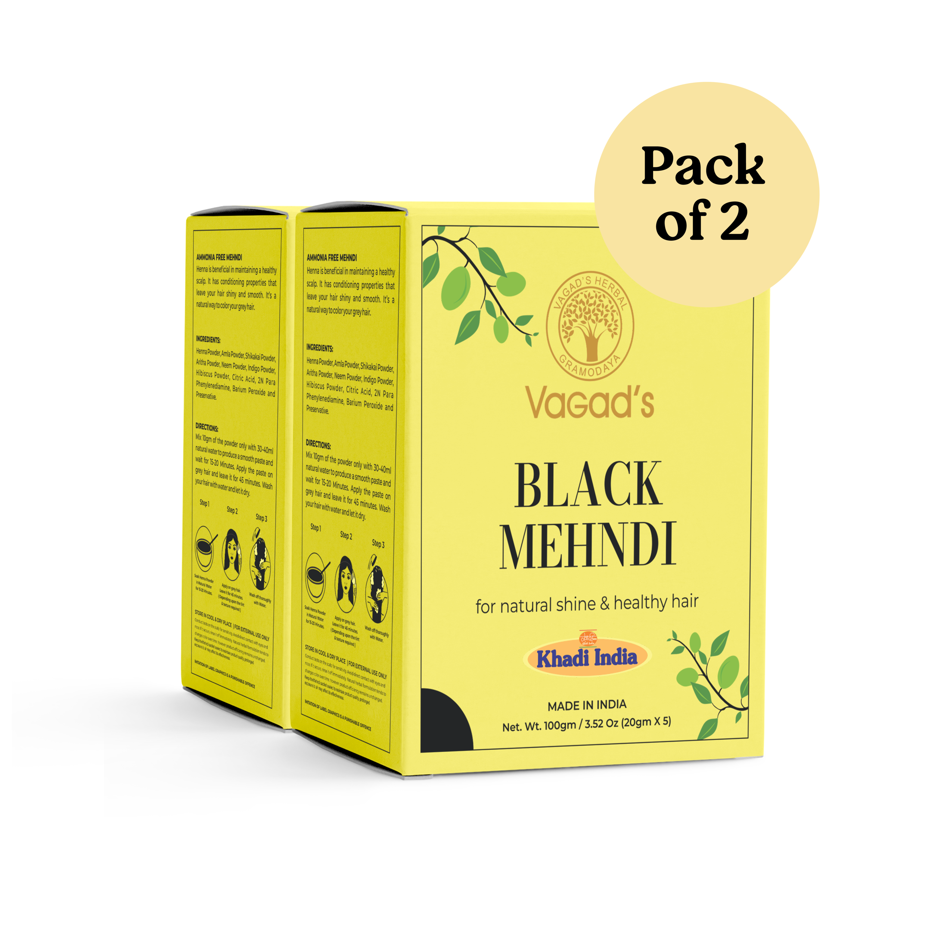 Vagad's Herbal Black Hair Mehndi (henna-based, premium quality, no ammonia) - 100gm
