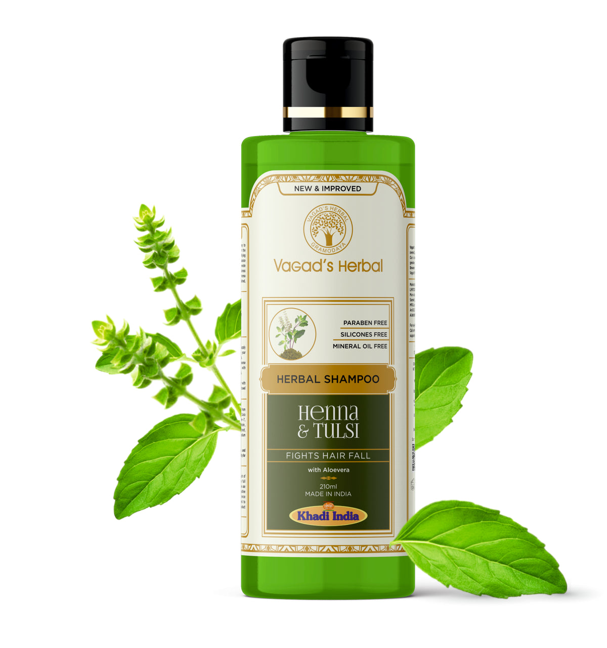 Vagad's Herbal Henna & Tulsi Shampoo | Fights Hairfall | Contains Aloevera 210ml