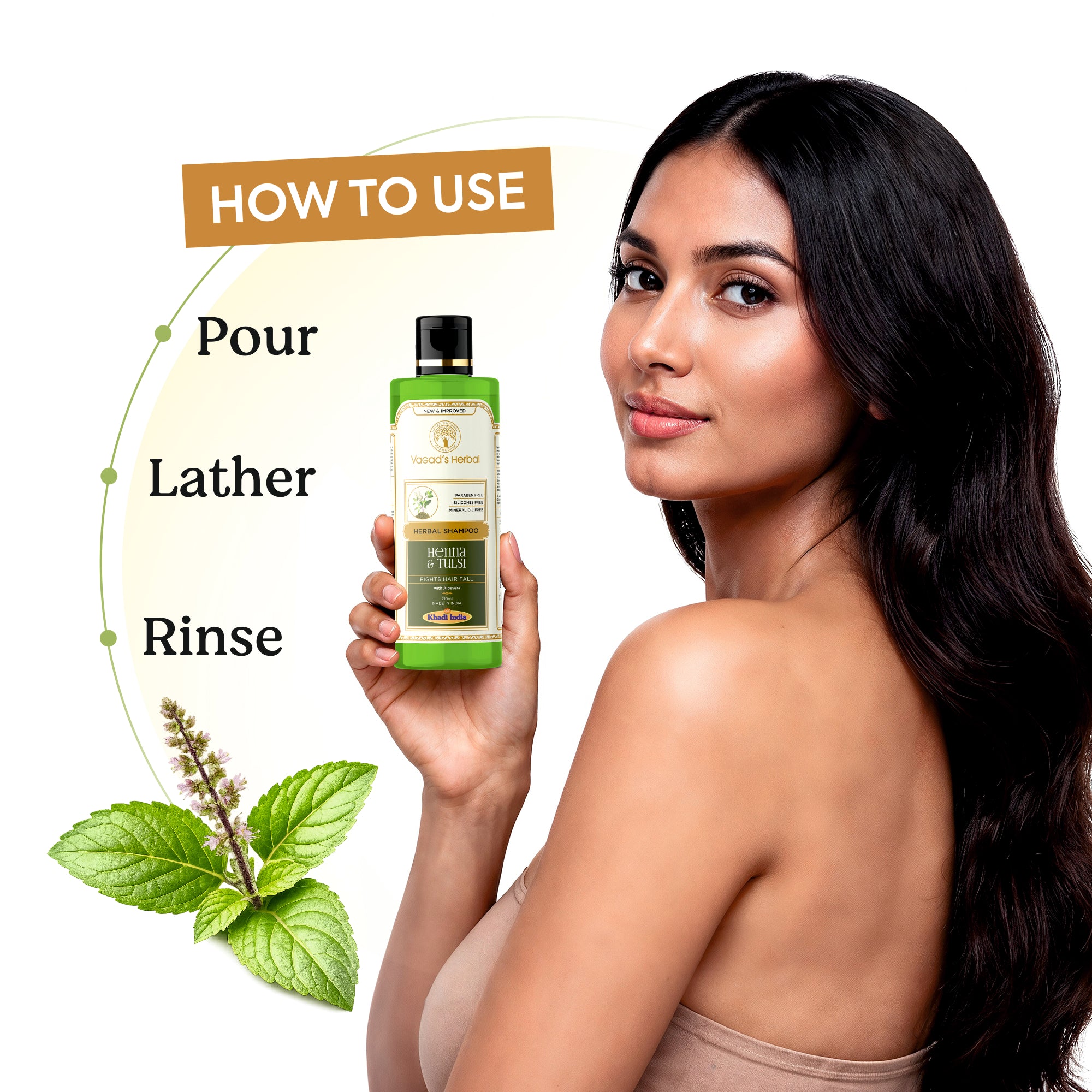 Vagad's Herbal Henna & Tulsi Shampoo | Fights Hairfall | Contains Aloevera 210ml