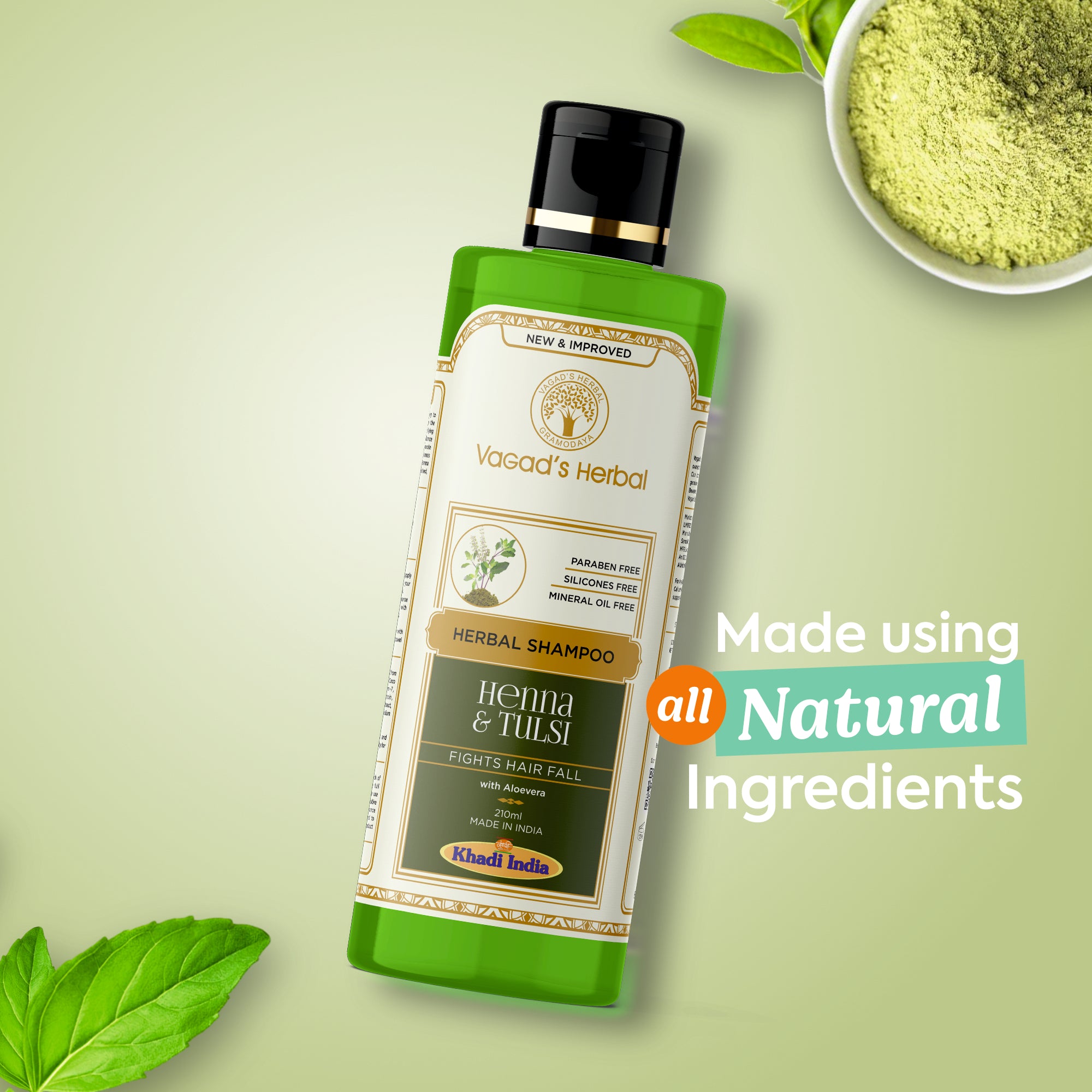 Vagad's Herbal Henna & Tulsi Shampoo | Fights Hairfall | Contains Aloevera 210ml