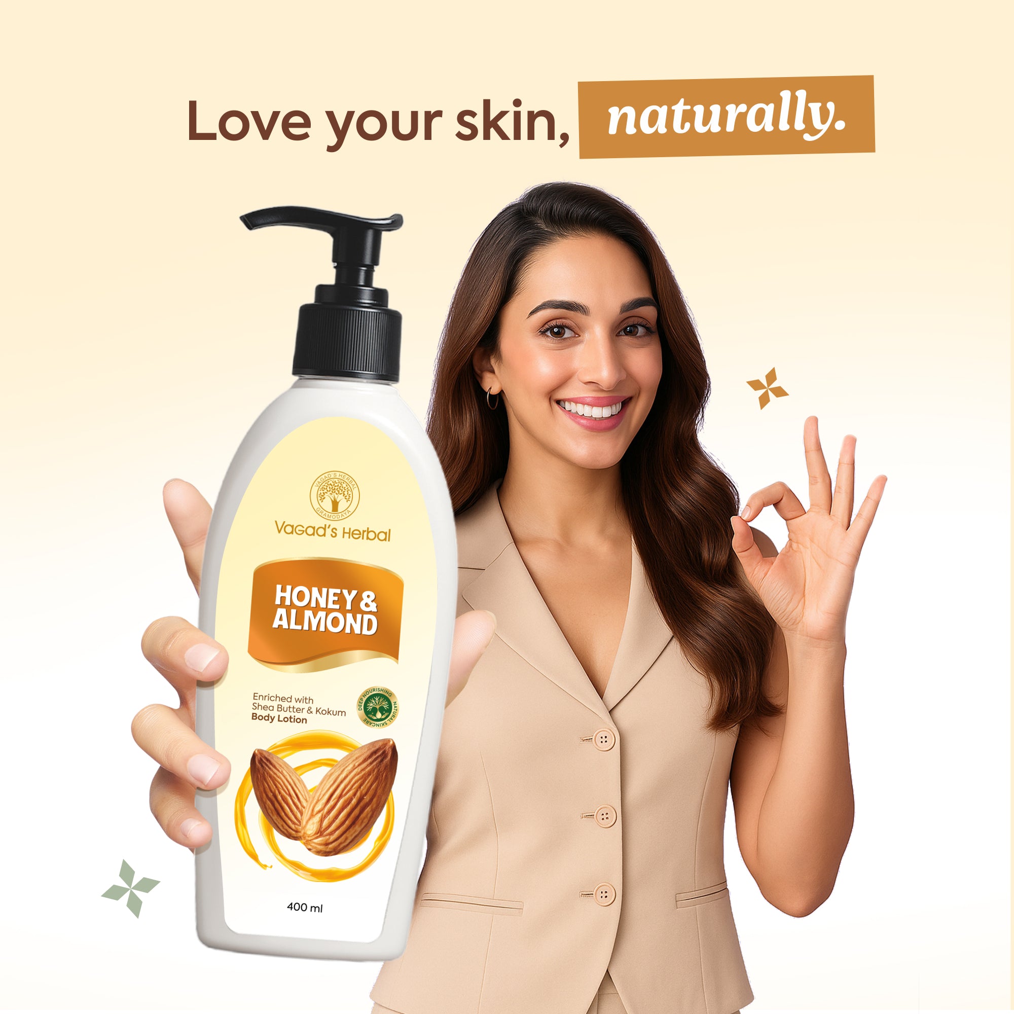 Vagad’s Almond & Honey Body Lotion – Deep Moisturizing Lotion for Dry Skin with Sweet Almond Oil & Honey – Skin Softening & Glow Enhancing Formula – 400ml