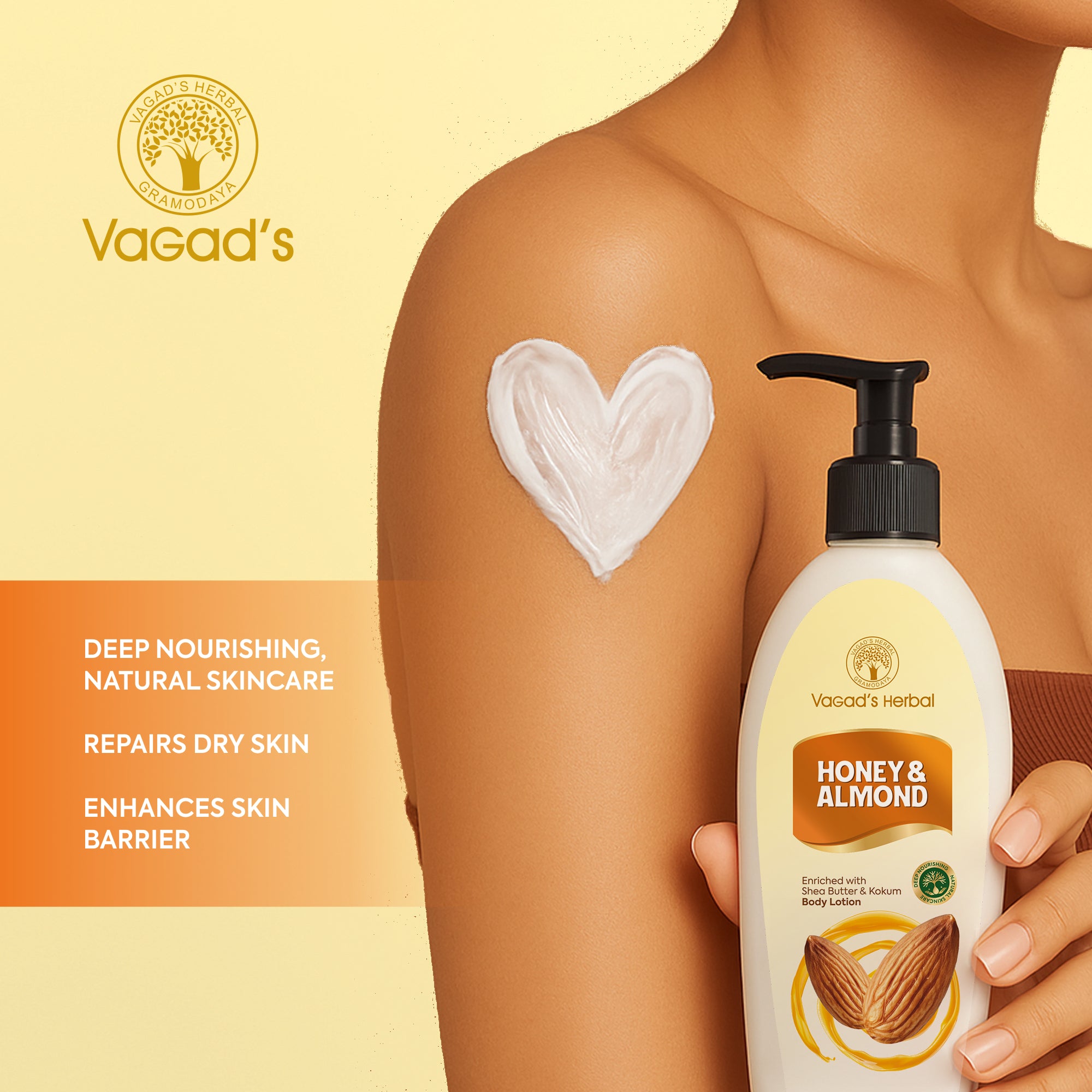 Vagad’s Almond & Honey Body Lotion – Deep Moisturizing Lotion for Dry Skin with Sweet Almond Oil & Honey – Skin Softening & Glow Enhancing Formula – 400ml