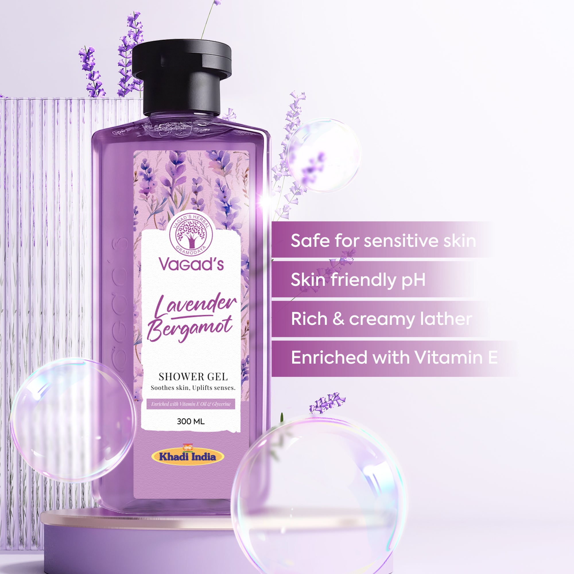 Herbal Lavender Bergamot Shower Gel | Soothes skin Uplifts senses | Enriched with Vitamin E Oil & Glycerine | 300 ML