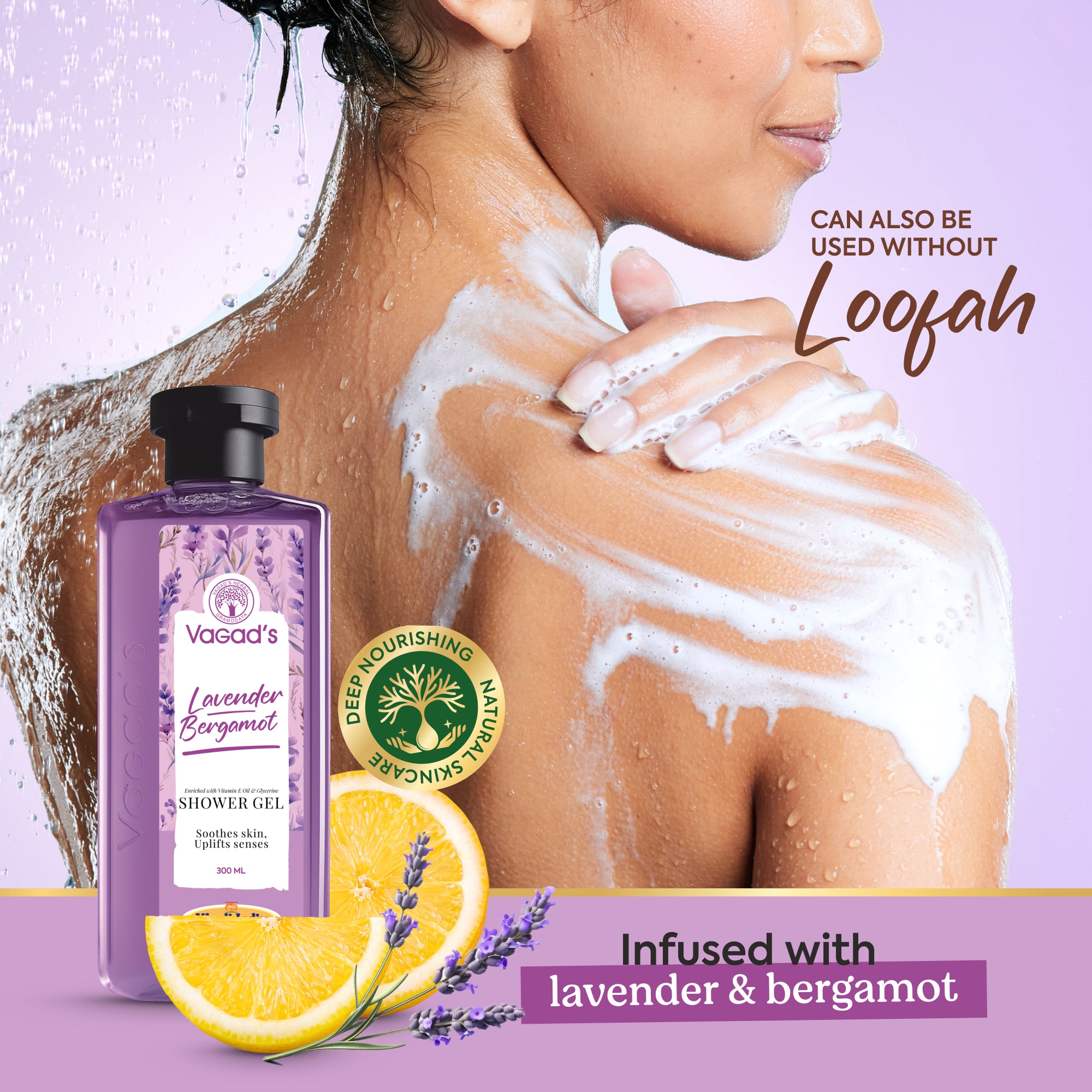 Herbal Lavender Bergamot Shower Gel | Soothes skin Uplifts senses | Enriched with Vitamin E Oil & Glycerine | 300 ML