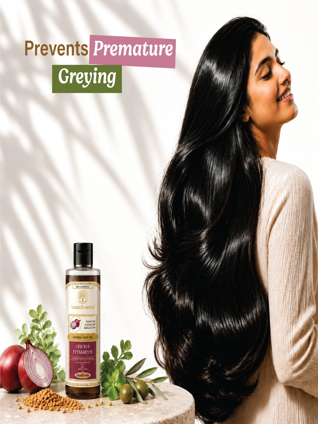 Vagad's Herbal Onion & Fenugreek Hair Oil for Hair Fall Control & Hair Growth – 100% Natural Oil with Bhringraj, Amla & Coconut – 210ml