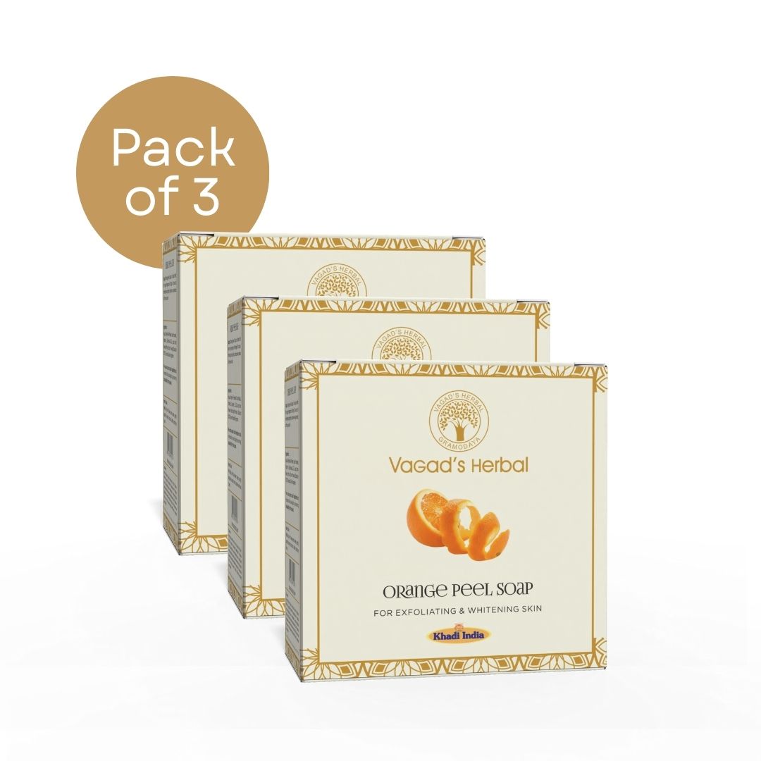 Vagad's Orange Peel Soap | Natural Handmade Herbal Soap Enriched with Vitamin C & Antioxidants | Gently Exfoliates & Brightens Skin | Uplifting Citrus Aroma | For Glowing Skin - 100gm (Pack of 3)