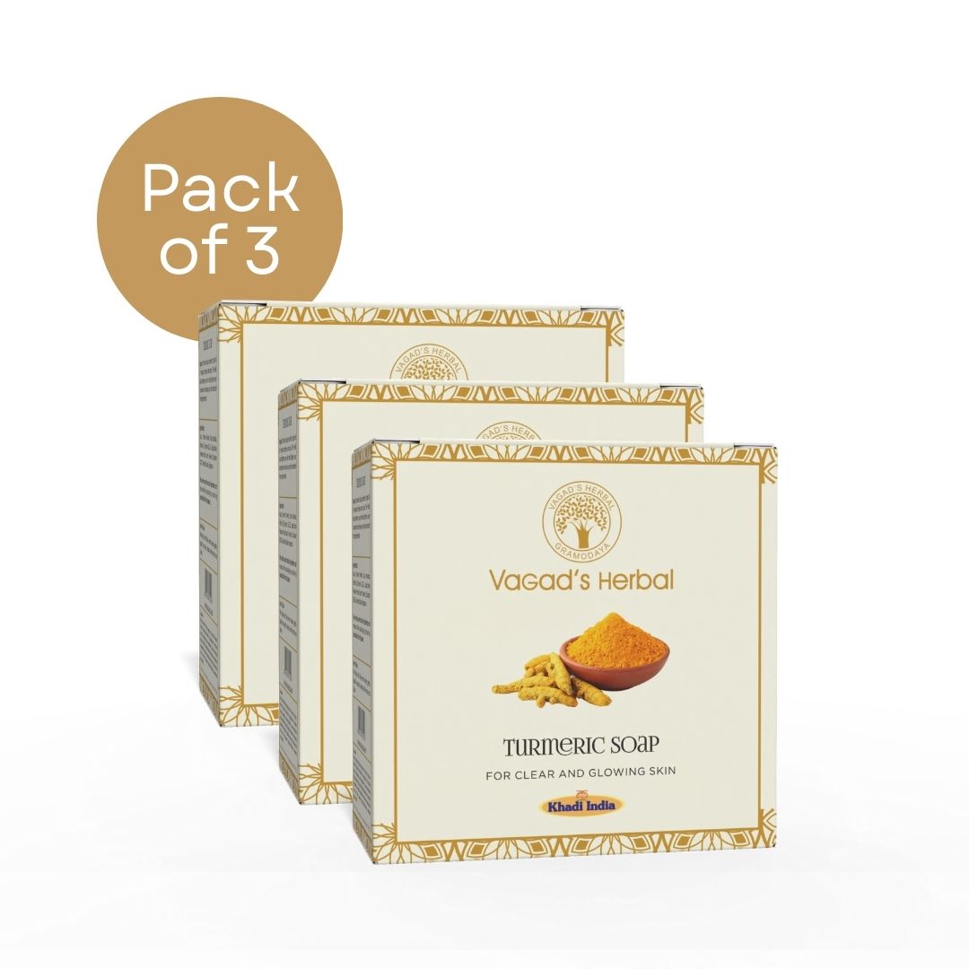 Vagad's Turmeric Soap | Natural Handmade Soap with Antioxidants for Glowing Skin | Anti-Acne & Skin-Brightening Bath Bar | Paraben & Sulphate Free - 100gm (Pack of 3)