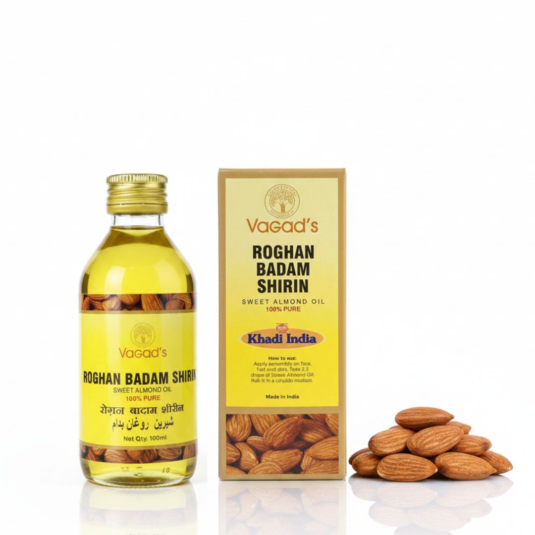 Vagad's Roghan Badam Shirin Oil  | Sweet Almond Oil 100% Pure | Strengthens brain power | Good for heart | Relieves constipation |Fights dandruff | Keeps the body warm in winter | Nourishes skin | Helps build stronger bones  - 100ml