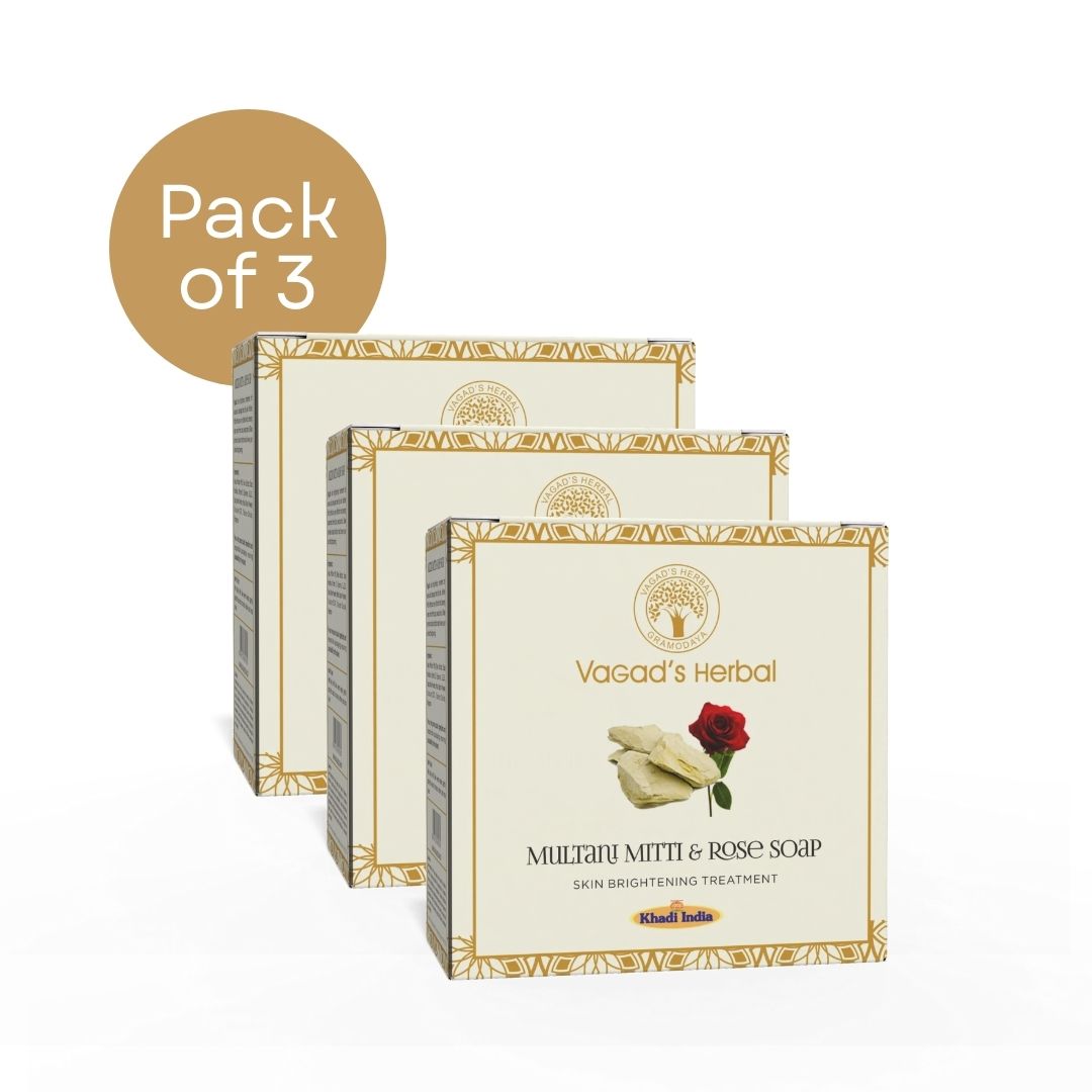 Vagad's Multani Rose Soap | With Multani Mitti & Rose Extract | Deep Cleansing & Gentle Exfoliation | For Smooth, Radiant & Oil-Free Skin | Handmade Herbal Bathing Bar - 100gm (Pack of 3)