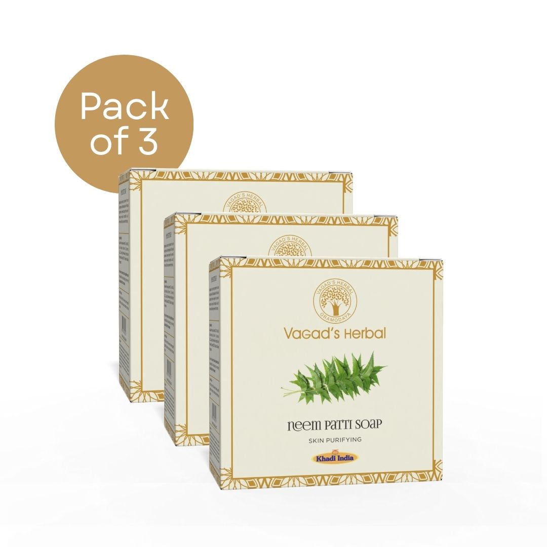 Vagad’s Neem Patti Soap – Milky Neem-Infused Cleanser for Clear, Hydrated Skin | Antibacterial & Purifying Formula | Paraben-Free & Sulphate-Free - 100gm (Pack of 3)