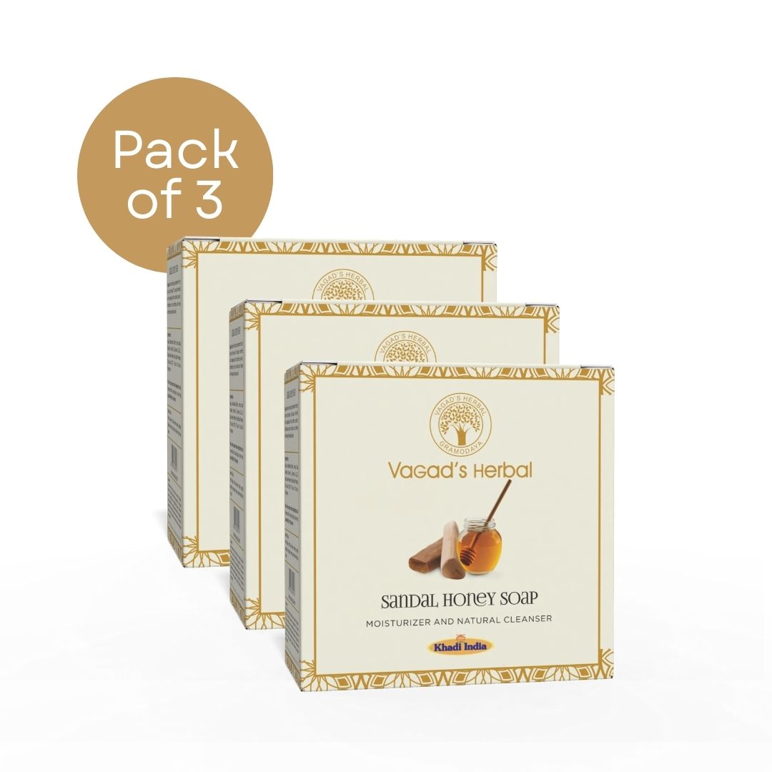 Vagad’s Sandalwood & Honey Herbal Bathing Soap – Natural, Moisturizing & Calming Ayurvedic Soap Bar for Glowing, Soft, and Nourished Skin (No Parabens, No Sulphates) 100gm (Pack of 3)