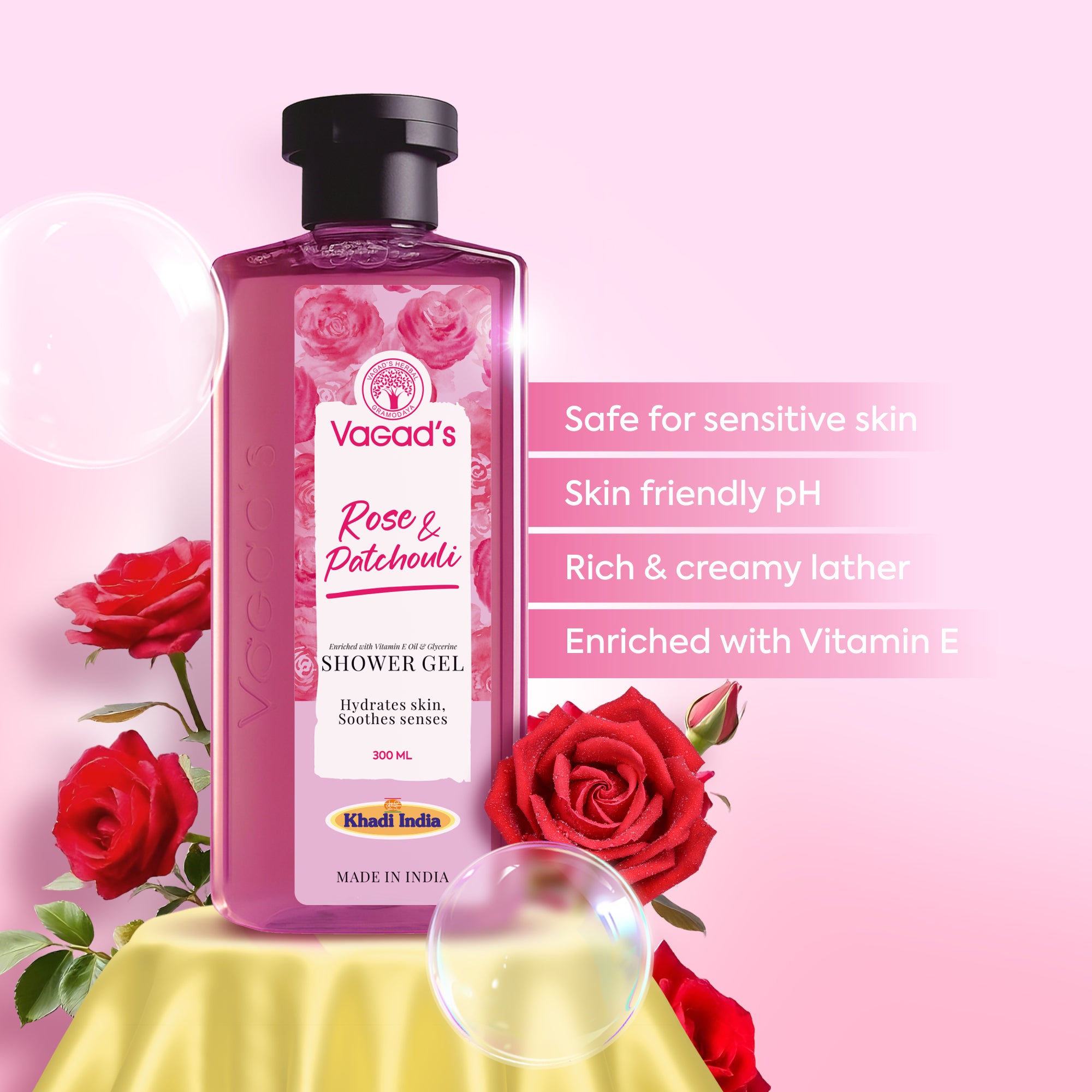 Herbal Rose  Patchouli Shower Gel | Hydrates skin Soothes senses | Enriched with Vitamin E Oil & Glycerine | 300 ML