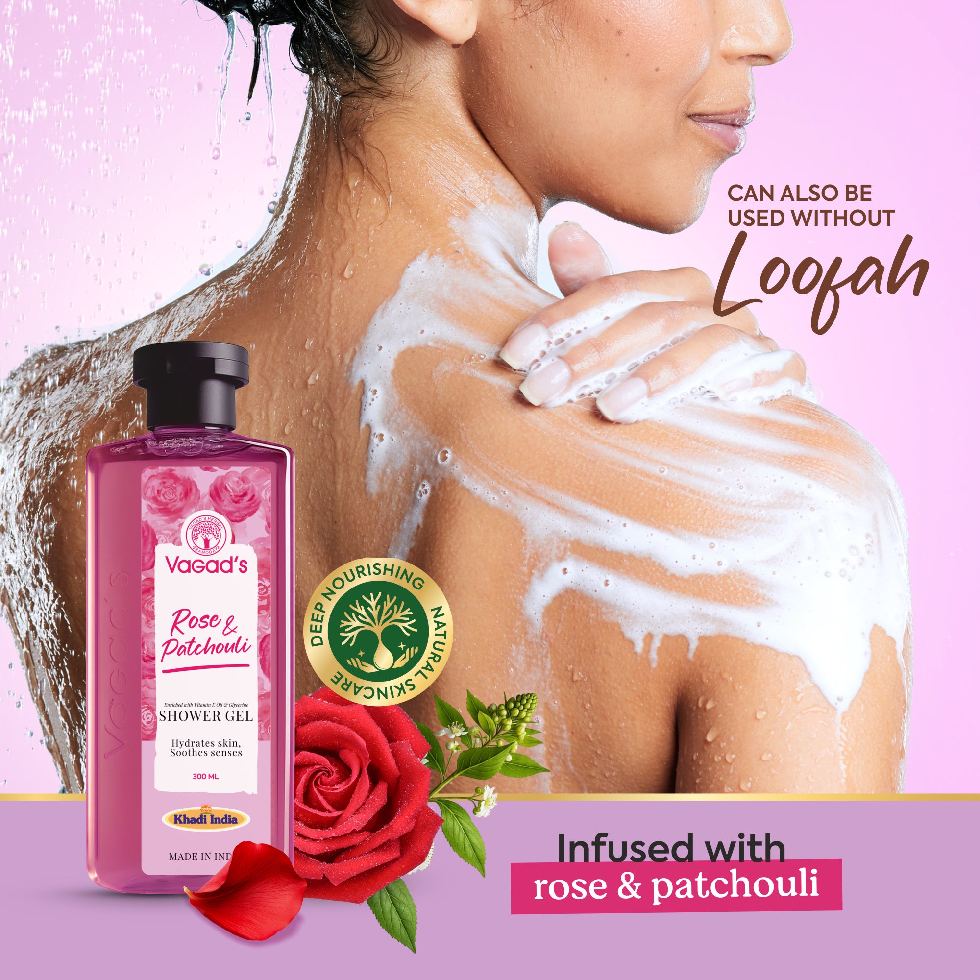 Herbal Rose  Patchouli Shower Gel | Hydrates skin Soothes senses | Enriched with Vitamin E Oil & Glycerine | 300 ML