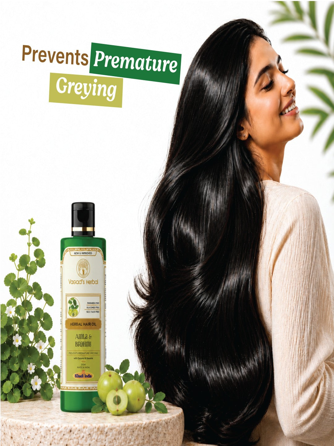 Vagad’s Herbal Amla & Brahmi Hair Oil – For Hair Fall Control, Thickening & Deep Scalp Nourishment - 210ml