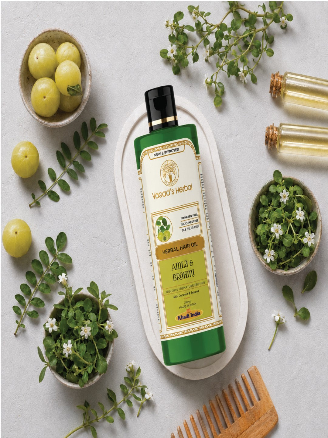 Vagad’s Herbal Amla & Brahmi Hair Oil – For Hair Fall Control, Thickening & Deep Scalp Nourishment - 210ml