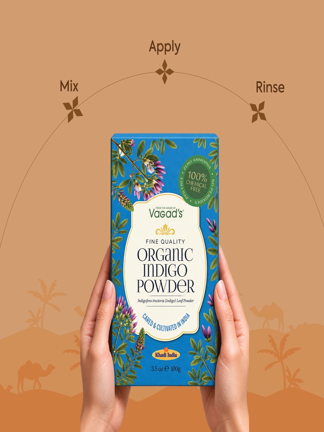 Vagad's Organic Indigo Powder – Natural Hair Dye for Grey Coverage & Deep Conditioning – 100% Pure and Chemical-Free – 100g