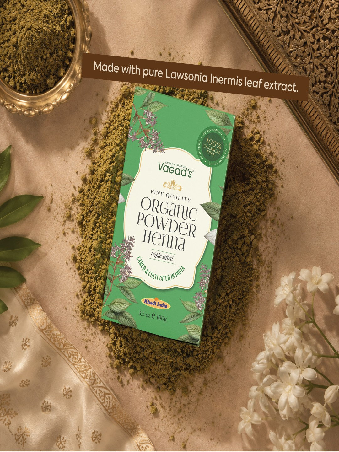 Vagad's Pure and Organic Henna Powder – Herbal Hair & Skin Dye with Conditioning – 100g