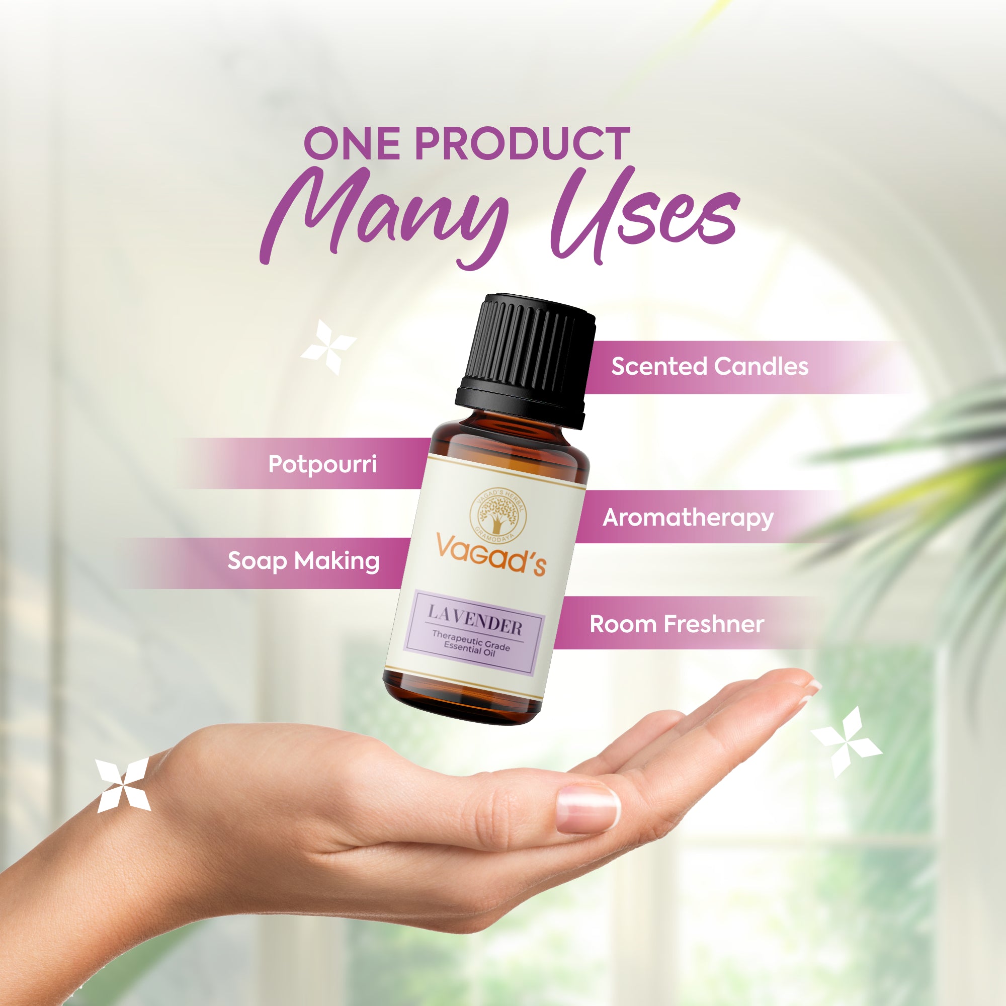 Vagad's Herbal Lvender Essential Oil – 100% Pure & Natural | For Aromatherapy, Massage & Skincare - 15ml