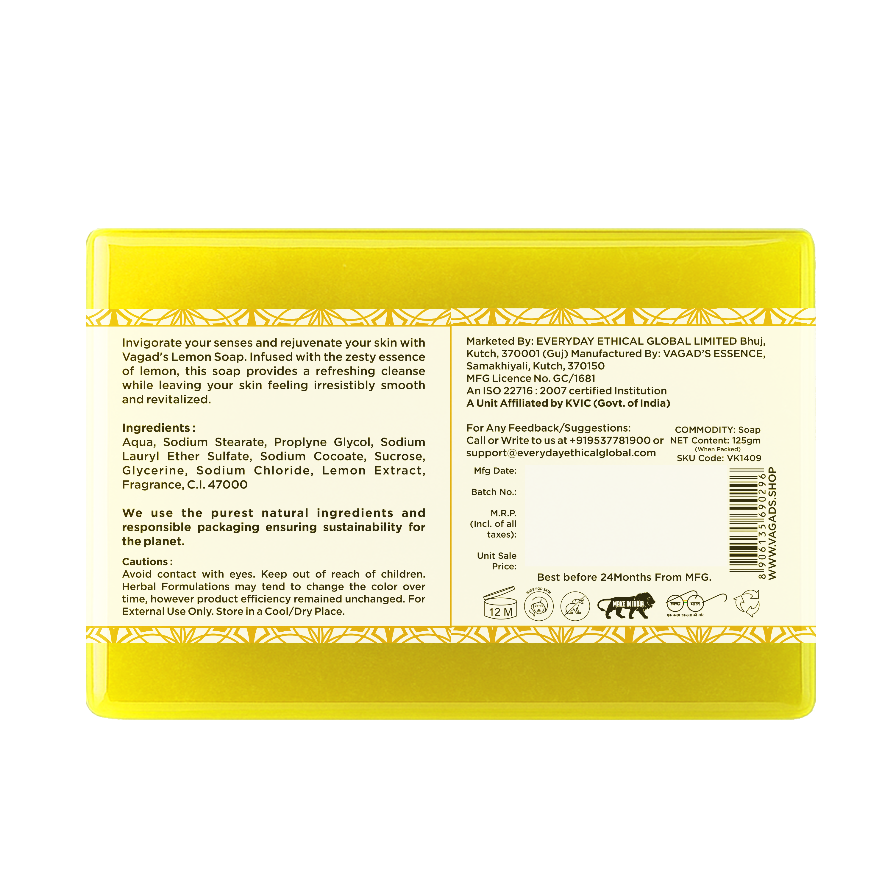 Herbal Lemon Soap – Refreshing & Brightening Herbal Cleanser with Natural Lemon Extract | Deep Cleansing Bathing Bar for Oily & Dull Skin | Paraben-Free, Sulphate-Free - 125gm (Pack of 3)
