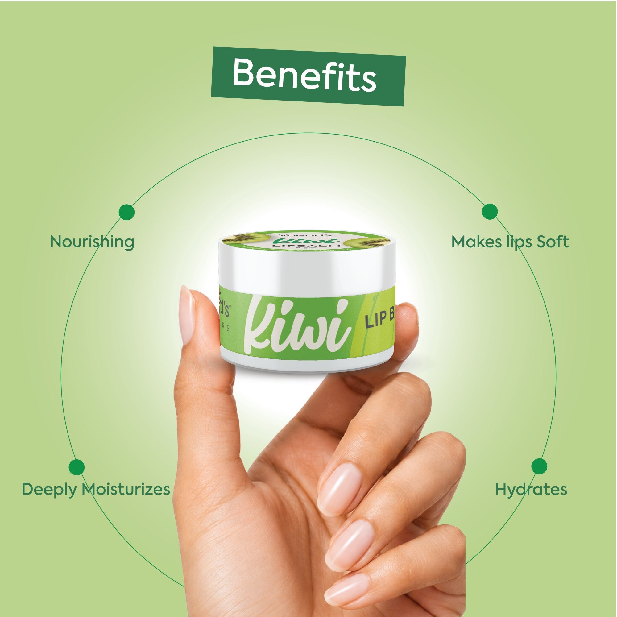 Vagad's Herbal Kiwi Lip Balm | Nourishing & Hydrating Lip Care with Natural Kiwi Extracts | For Soft, Smooth & Supple Lips | Paraben-Free | Tropical Fruity Flavor - 8gm