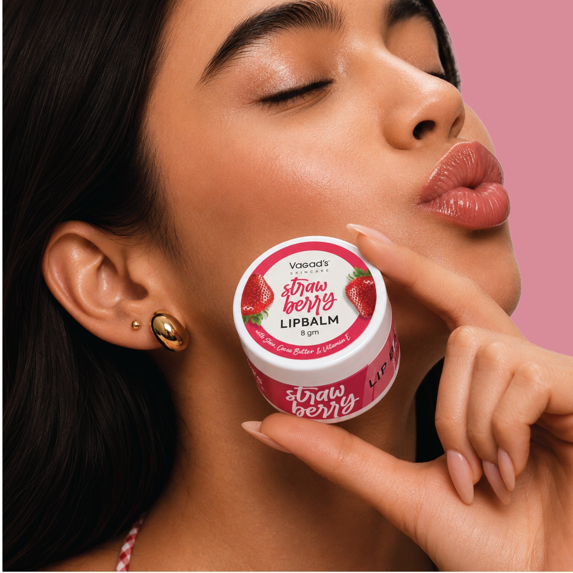 Vagad's Herbal Strawberry Lip Balm | Deeply Nourishing Lip Care with Natural Strawberry Extracts & UV Protection | Soft, Hydrated & Smooth Lips | Paraben-Free | Sweet Fruity Flavor - 8gm