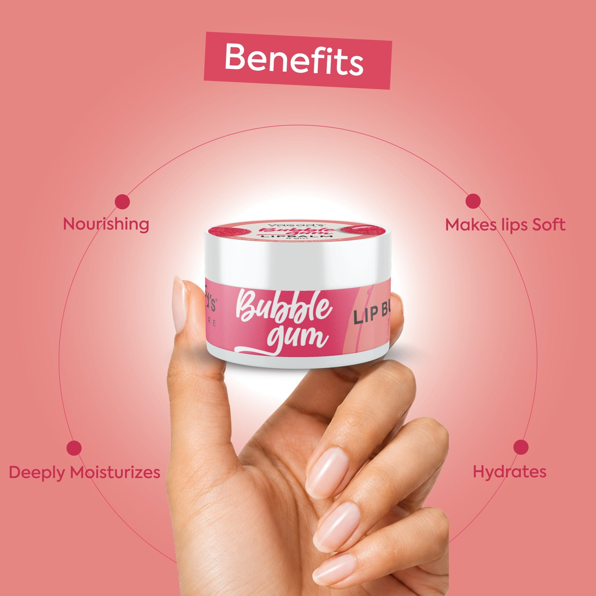 Vagad's Herbal Bubble Gum Lip Balm | Sweet Bubble Gum Flavor | Deep Hydration with Natural Ingredients | Fun, Nourishing & Chemical-Free Lip Care | Soft & Supple Lips All Day - 8g, Fun and Flavored Lip Care for Irresistible Softness - 8gm
