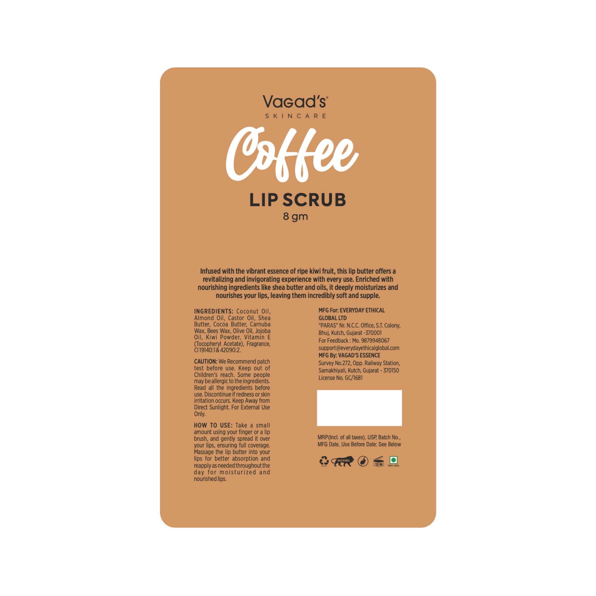 Coffee Lip Scrub for Dark Lips, Exfoliation & Lightening – Natural Lip Brightener with Coffee, Sugar & Oils for Smooth, Soft, Pink Lips- 8gm