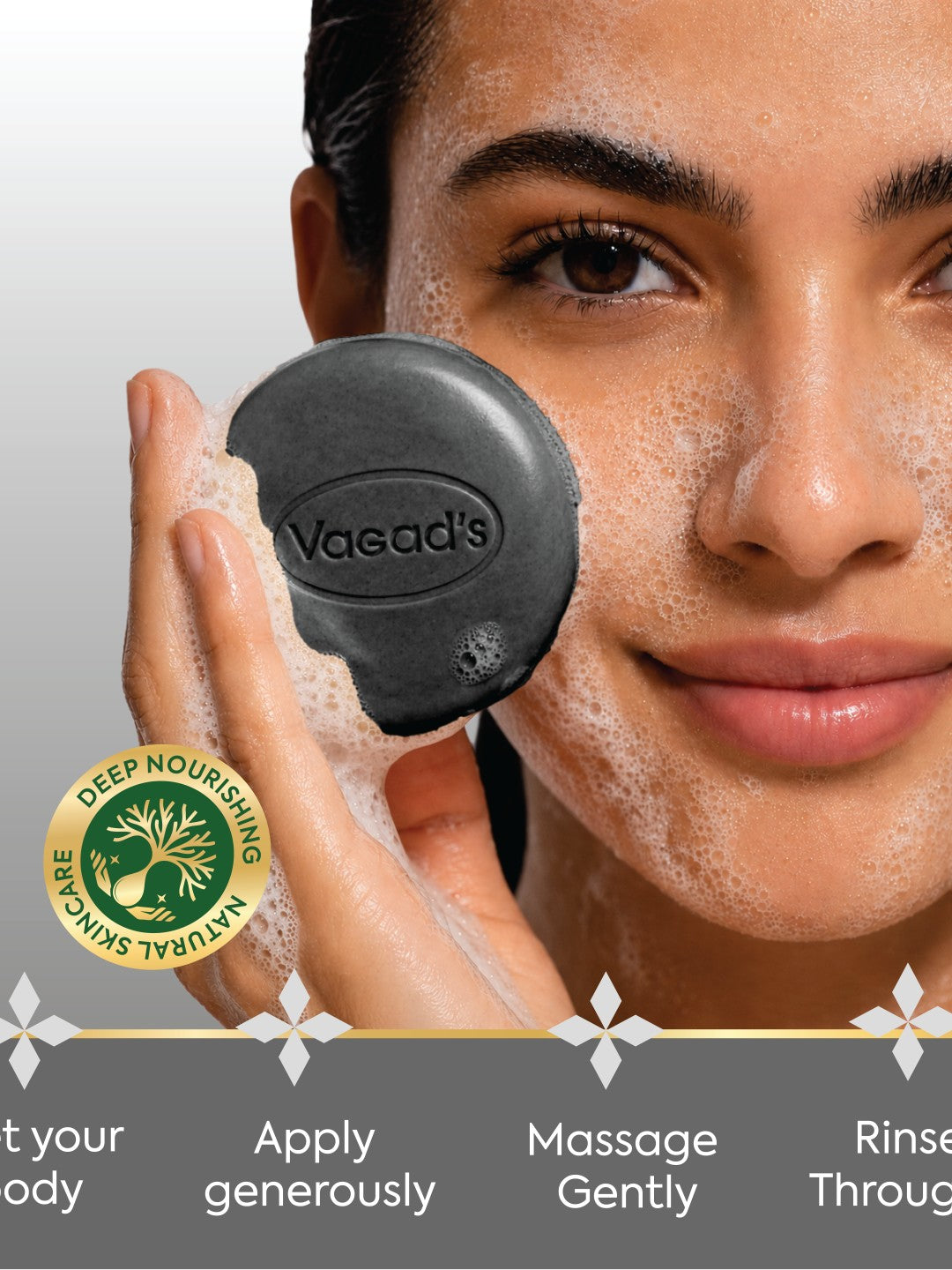 Vagad’s Activated Charcoal Milky Soap – Deep Detox Cleansing Bar with Charcoal & Milk | Removes Impurities, Excess Oil & Pollutants | Hydrating & Nourishing Formula | Paraben-Free | For All Skin Types - 100gm (Pack of 3)