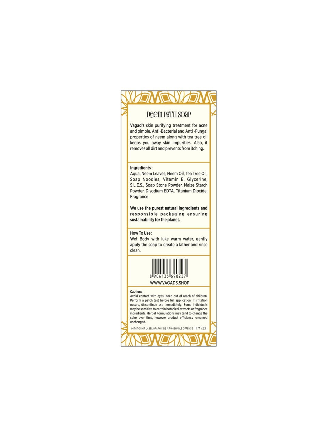Vagad’s Neem Patti Soap – Milky Neem-Infused Cleanser for Clear, Hydrated Skin | Antibacterial & Purifying Formula | Paraben-Free & Sulphate-Free - 100gm (Pack of 3)
