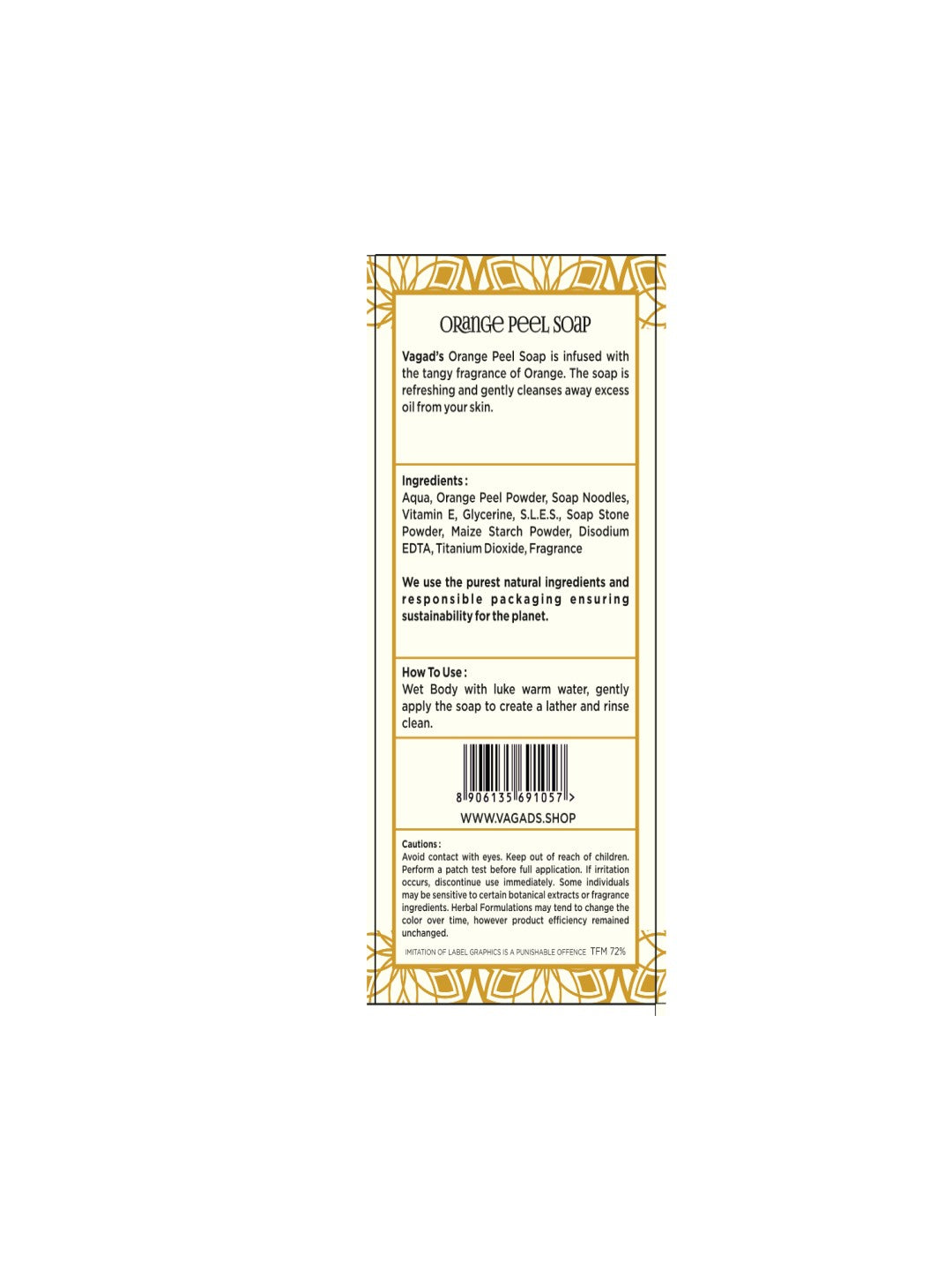 Vagad's Orange Peel Soap | Natural Handmade Herbal Soap Enriched with Vitamin C & Antioxidants | Gently Exfoliates & Brightens Skin | Uplifting Citrus Aroma | For Glowing Skin - 100gm (Pack of 3)
