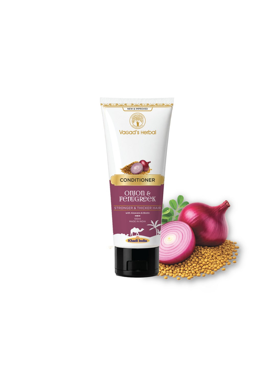 Vagad’s Herbal Onion & Fenugreek Conditioner with Aloe Vera & Biotin – For Stronger, Thicker, Shinier Hair - 100ml