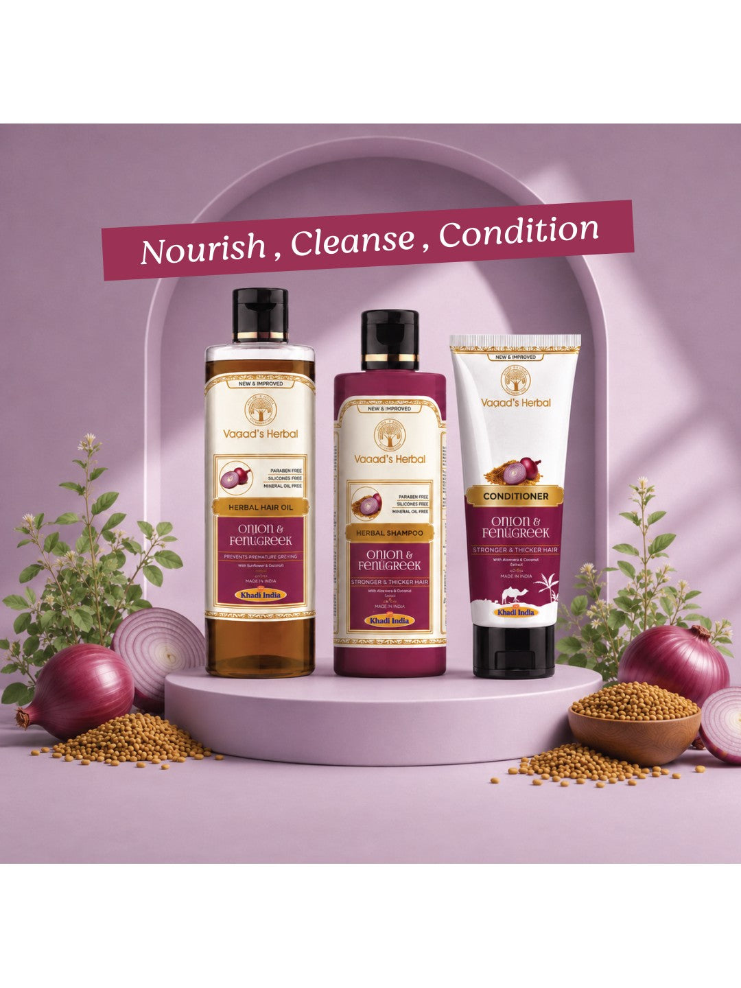 Vagad’s Herbal Onion & Fenugreek Conditioner with Aloe Vera & Biotin – For Stronger, Thicker, Shinier Hair - 100ml