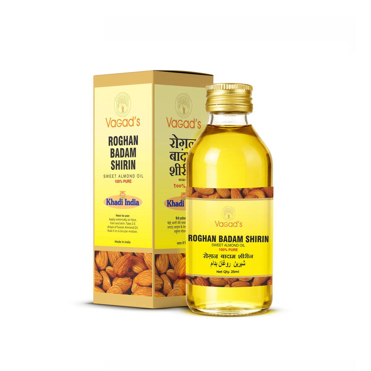 Vagad's Roghan Badam Shirin Oil  | Sweet Almond Oil 100% Pure | Strengthens brain power | Good for heart | Relieves constipation |Fights dandruff | Keeps the body warm in winter | Nourishes skin | Helps build stronger bones  - 100ml