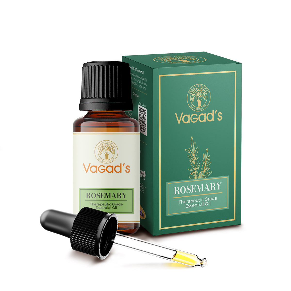 Vagad's Herbal Rosemary Essential Oil – 100% Pure & Natural | For Hair, Skin & Aromatherapy - 15ml