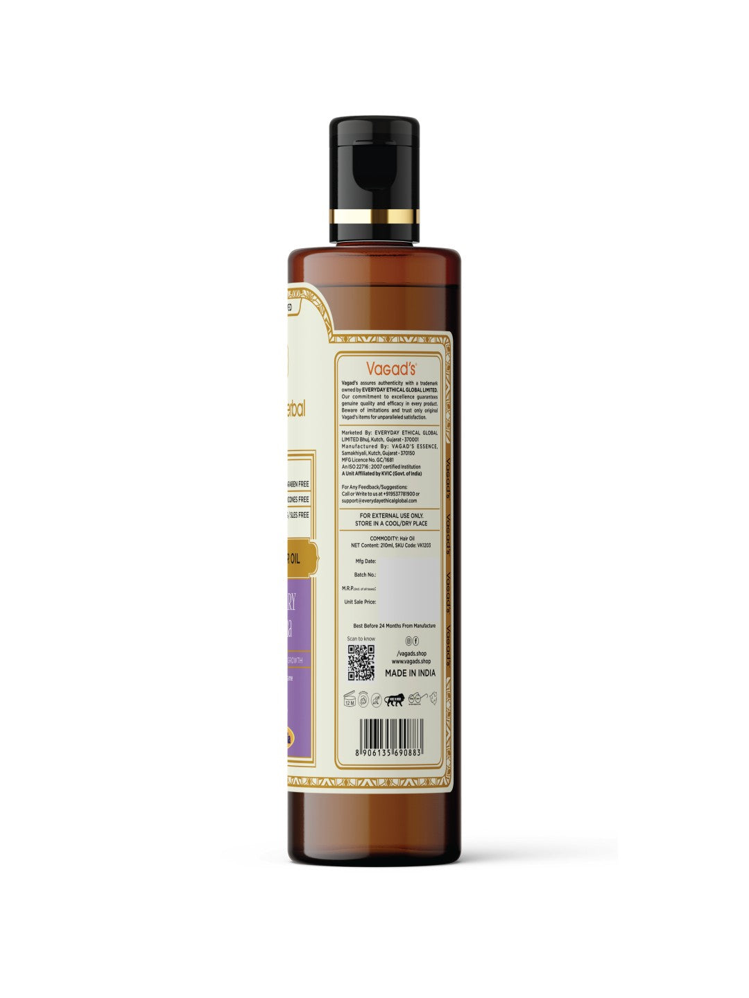 Vagad’s Herbal Rosemary & Henna Hair Oil – For Hair Strengthening, Shine & Reduced Hair Fall - 210ml