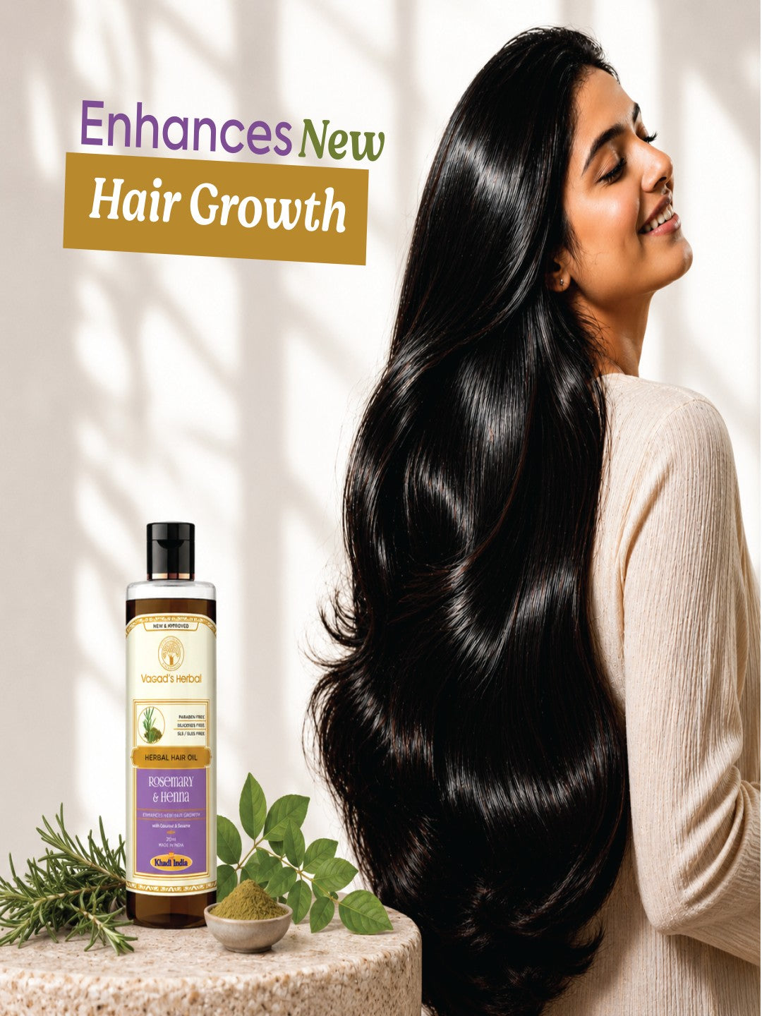 Vagad’s Herbal Rosemary & Henna Hair Oil – For Hair Strengthening, Shine & Reduced Hair Fall - 210ml
