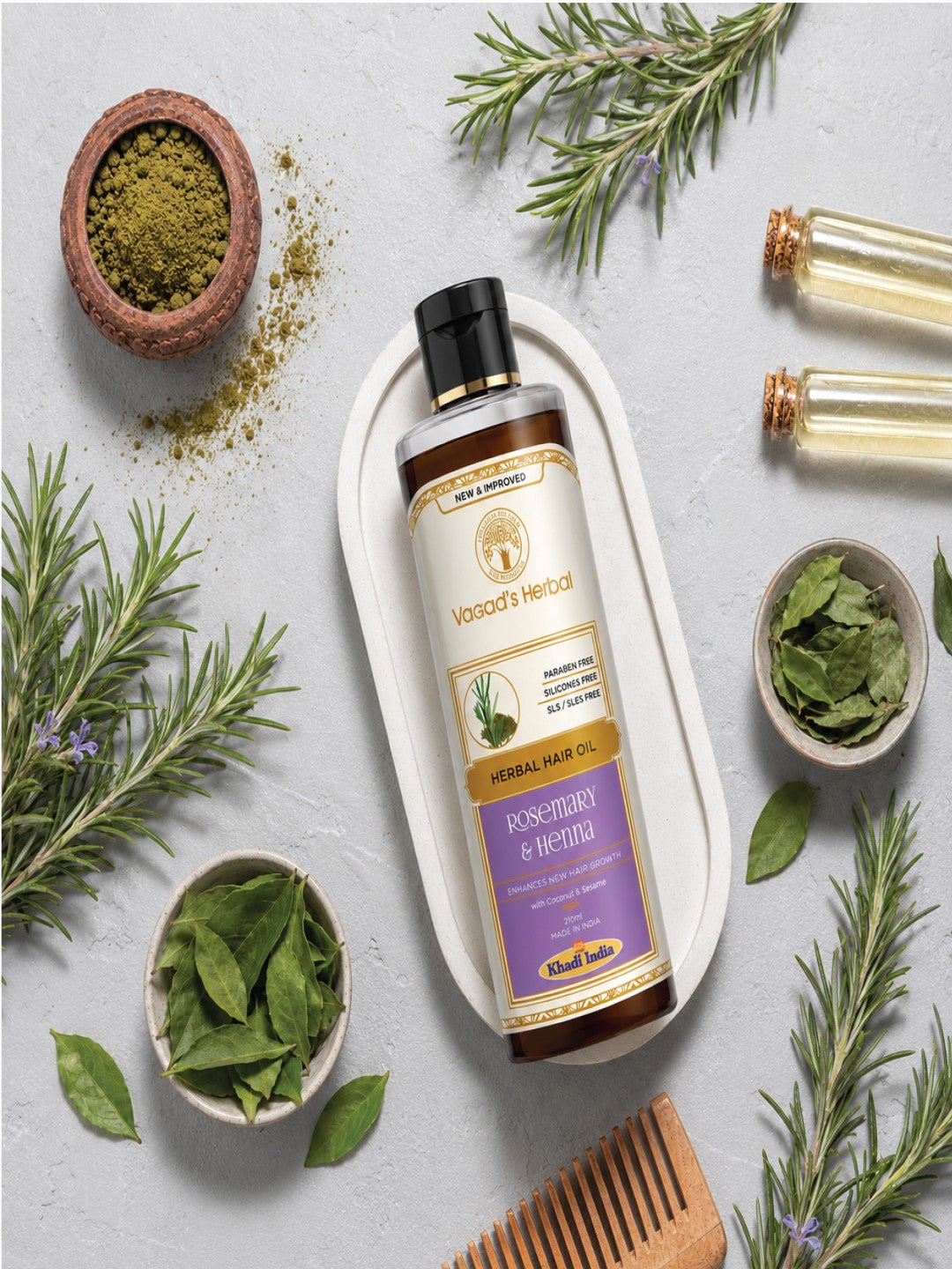 Vagad’s Herbal Rosemary & Henna Hair Oil – For Hair Strengthening, Shine & Reduced Hair Fall - 210ml