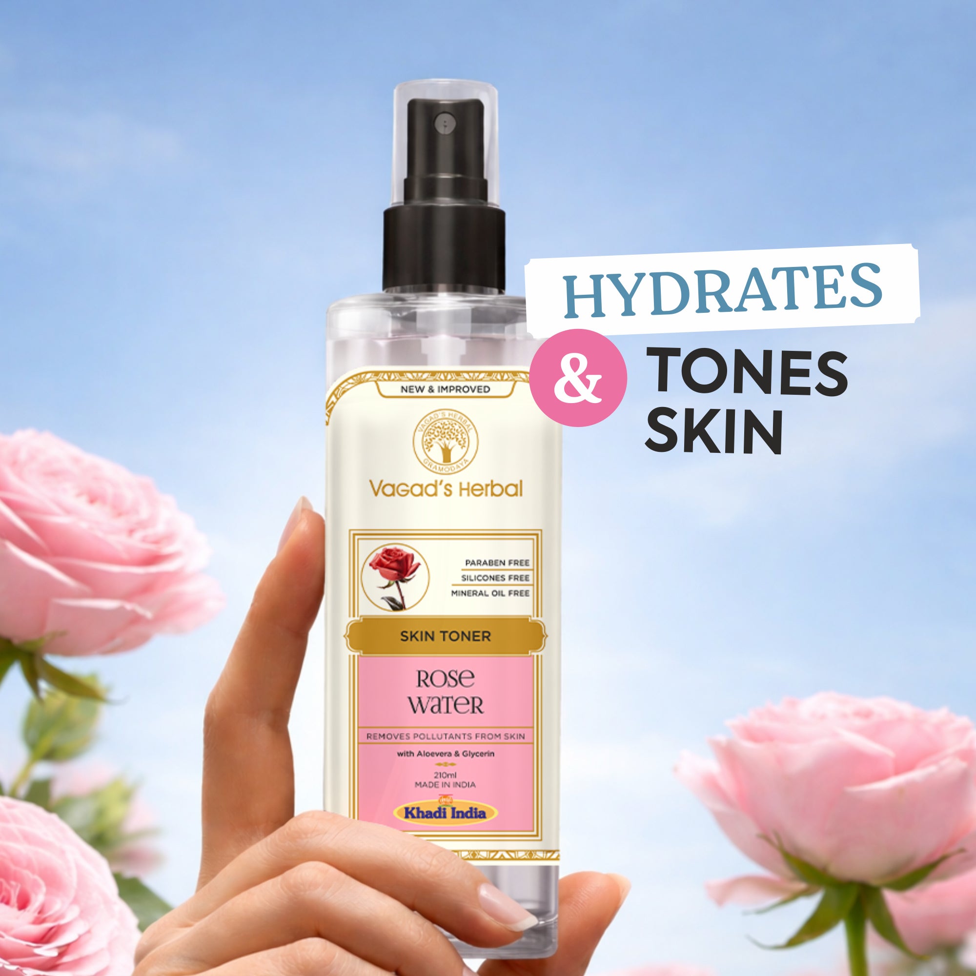 Vagad’s Herbal Pure Rose Water Facial Toner – 100% Natural & Alcohol-Free - 210ml